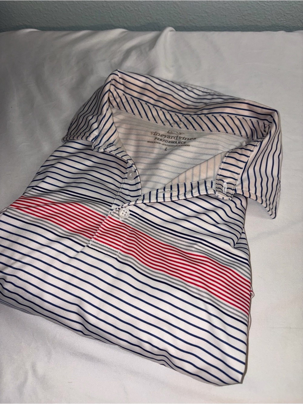 Vineyard Vines White Polo with Navy and Red Stripes